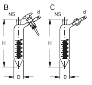Receiver with pointed bottom and NS socket, 25 ml, 1/2 ml, NS-H 14/23, 26 mm, 128 mm, 2 NS, 11 mm